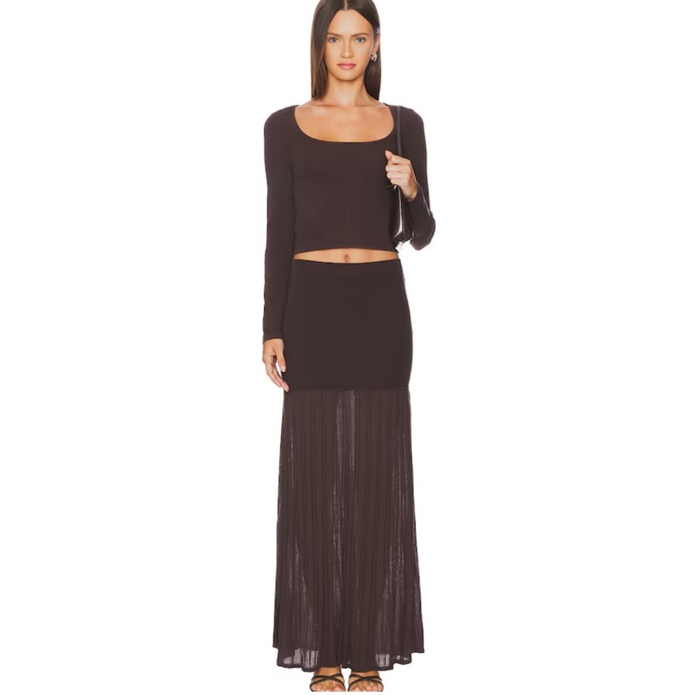 REVOLVE Brown Maxi Skirt with Sheer Pleated Panel